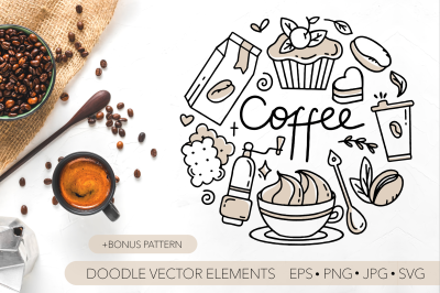 Clipart coffee doodle set