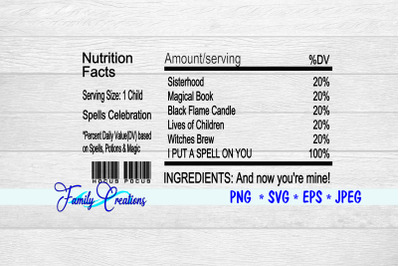 Hocus Pocus Spell Nutrition Label