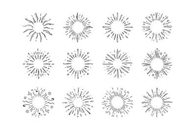 Hand drawn starburst. Doodle explosion or sun shine. Abstract contour