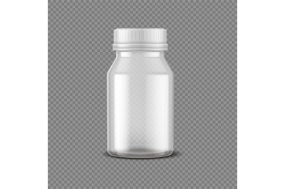 Blank pills bottle. Realistic medical container for capsules. 3D vial