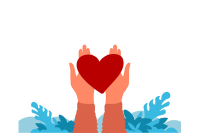 Hands holding heart. Charity and donation concept. Volunteer and phila