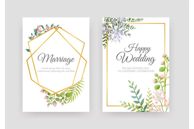 Wedding floral posters. Elegant invitation cards. Geometric frames and