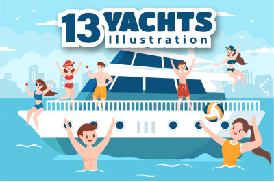 13 Yachts at Ocean Illustration