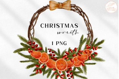 Christmas Wreath PNG. Watercolor Winter Fir Branches Frame Clipart