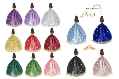 Colorful Princess Dresses Bundle Clipart