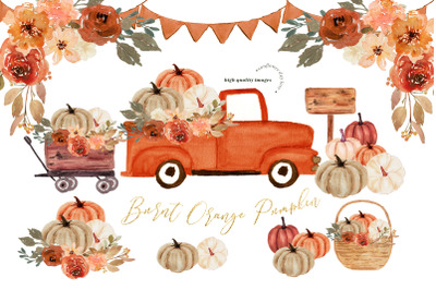 Autumn Orange Pumpkin Truck clipart, Burnt Orange Pumpkin, Fall Autumn
