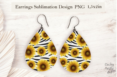 Sunflower zebra print background teardrop sublimation earrings design