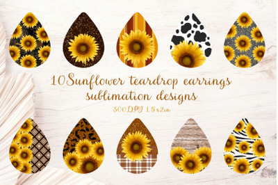 Sunflowers teardrop sublimation earrings design bundle