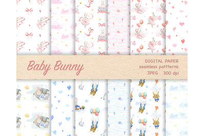 Bunny seamless pattern. Welcome Baby Bunny digital paper. cute bunny.