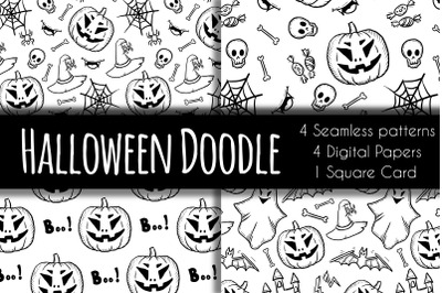 Halloween doodle digital paper, background and card