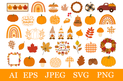 Fall bundle. Thanksgiving clipart. Fall Gnomes. Autumn SVG