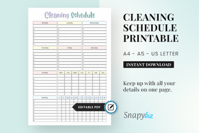 Editable Cleaning Schedule Printable