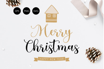 Merry Christmas SVG, New Year Text Svg, Black Text Svg, Christmas Png