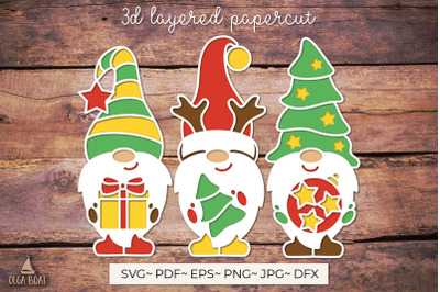 3d Christmas Gnomes svg with Santa Gnome and Christmas tree
