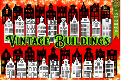 Vintage Buildings SVG 3 Designs Clipart Set