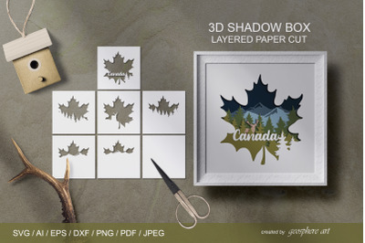 Canada SVG, 3D maple leaf Layered papercut Shadow box