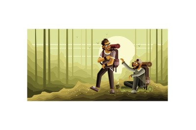 Camping Together Vector Graphics Illustration