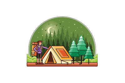 Camping Vector Graphics Line Illustration