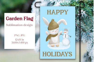 Christmas garden flag sublimation design - Bunny and snowman