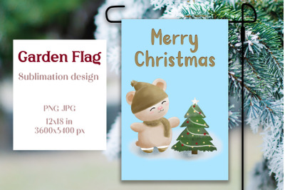Christmas garden flag sublimation design - Bear and tree