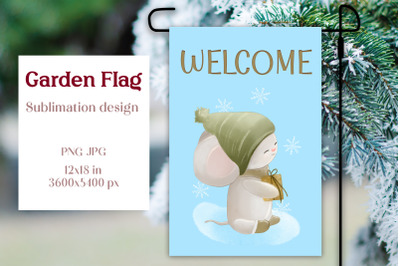 Christmas garden flag sublimation design - Mouse and gift