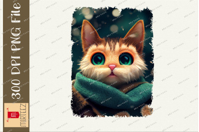 Cat With Coat And Scarf Cozy Winter