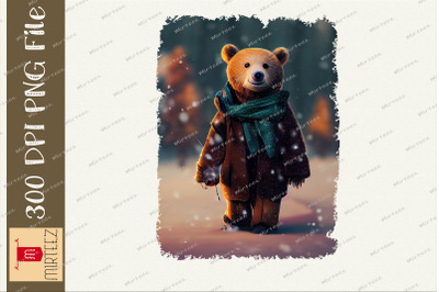 Bear With Coat And Scarf Cozy Winter