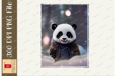 Panda With Coat And Scarf Cozy Winter