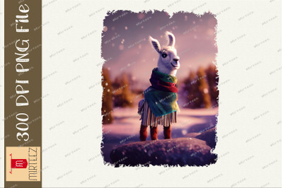 Llama With Coat And Scarf Cozy Winter