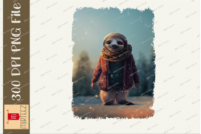 Sloth With Coat And Scarf Cozy Winter