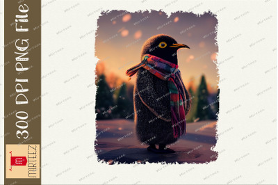 Penguin With Coat And Scarf Cozy Winter