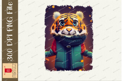 Tiger With Coat And Scarf Cozy Winter