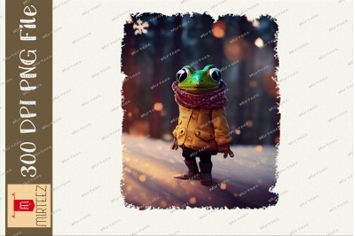 Frog With Coat And Scarf Cozy Winter