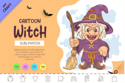 Cartoon Witch. Crafting, Sublimation.