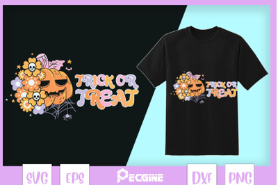 Trick Or Treat Pumpkin Retro Floral