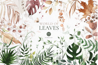 World Of Leaves. Greenery diversity in a big watercolor collection