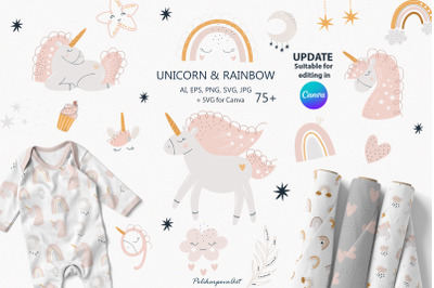 Pink Unicorn and Rainbow for kids