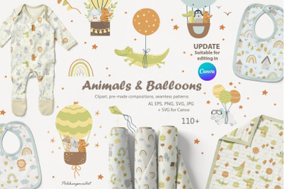 Baby animals and air balloons for kids