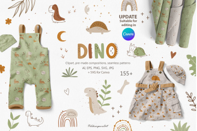 Dinosaur clipart and kids pattern
