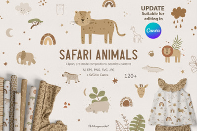 SAFARI ANIMALS clipart and patterns