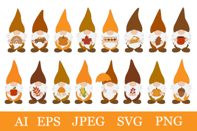Fall Gnomes. Autumn Gnomes. Thanksgiving Gnomes. Gnomes SVG
