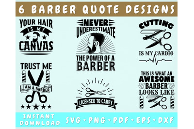 Barber Quotes SVG Bundle, 6 Designs, Barber Shirt SVG, Barber Sayings