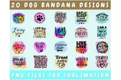 Dog Bandana Sublimation Designs Bundle, 20 Designs, Dog Bandana PNG