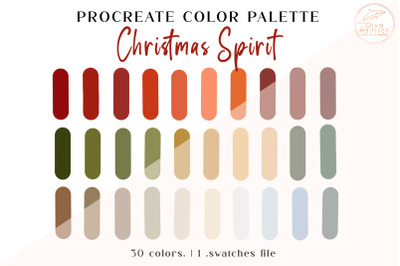 Christmas Procreate Color Palette. Winter Holidays Color Swatches
