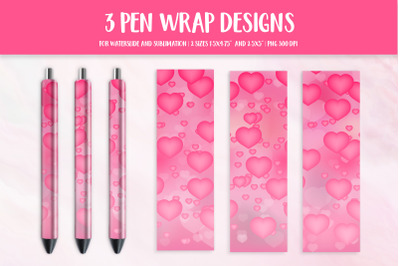 Heart Pen Wrap. Romantic Pen Sublimation Design