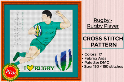 Rugby Cross Stitch Pattern | Rugby Union | Rugby Player