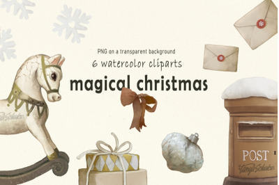 Digital watercolor vintage magical christmas scrapbooking