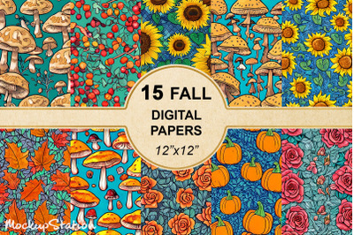 Fall Digital Paper Bundle | Autumn Backgrounds | Harvest