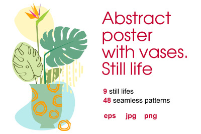 Abstract poster with vases. Still life