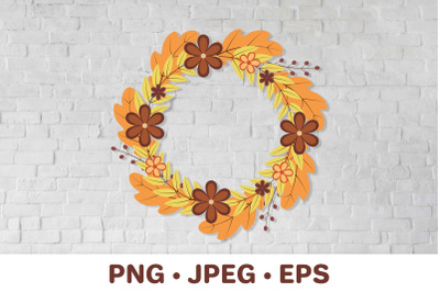 Wreath of colorful fall leaves and flowers. Autumn clipart